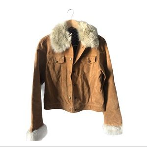 B. lucid Suede Leather Coat Faux Fur Details